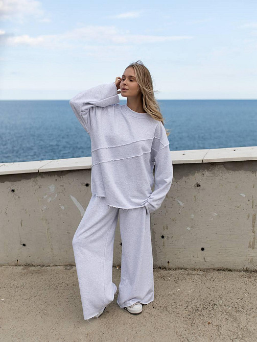 Женский стильный оверсайз костюм двойка: кофта и штаны турецкая трехнить петля пенье Меланж Одесса - изображение 8