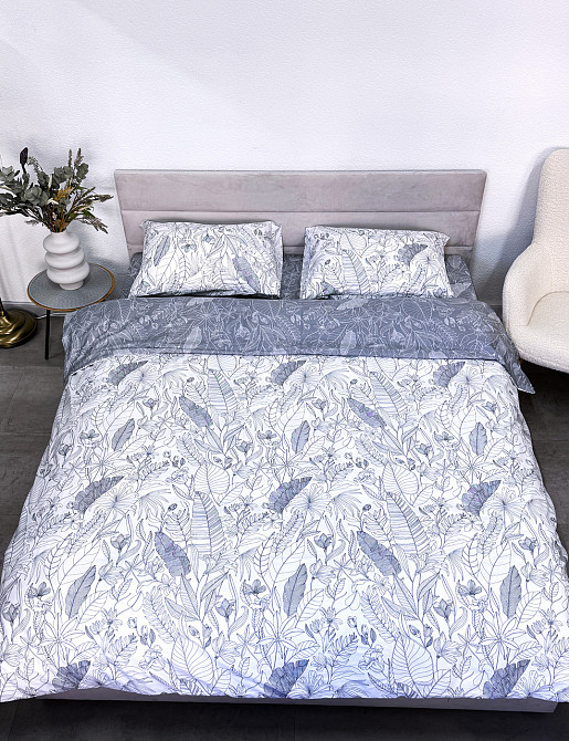 Ecotton Комплект постільної білизни Ecotton двоспальний Євро 210х220 см сатин Листя синій (рис. Коломыя - изображение 3