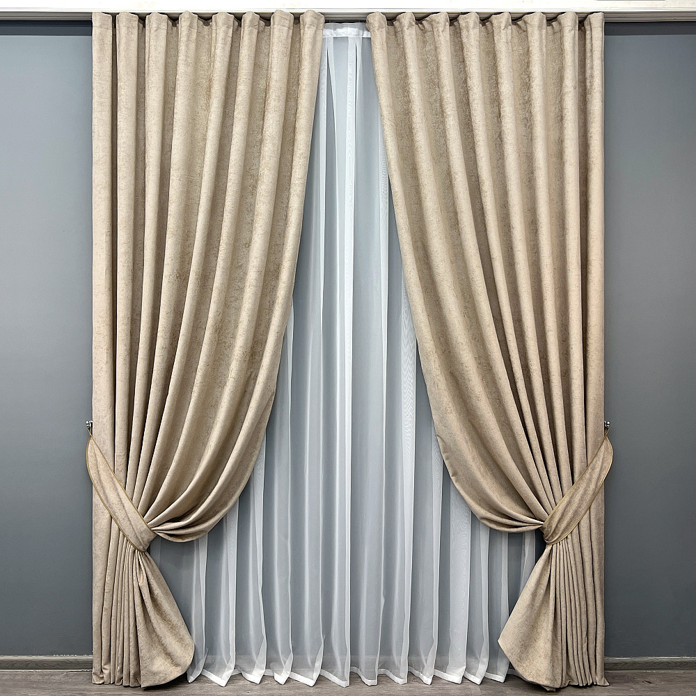 Комплект готових штор VR-Textil Шеніл преміум VELMIRA Rich № 1926ш Бежевий 150х290 см 2 шт (33-0992 Київ - фото 2