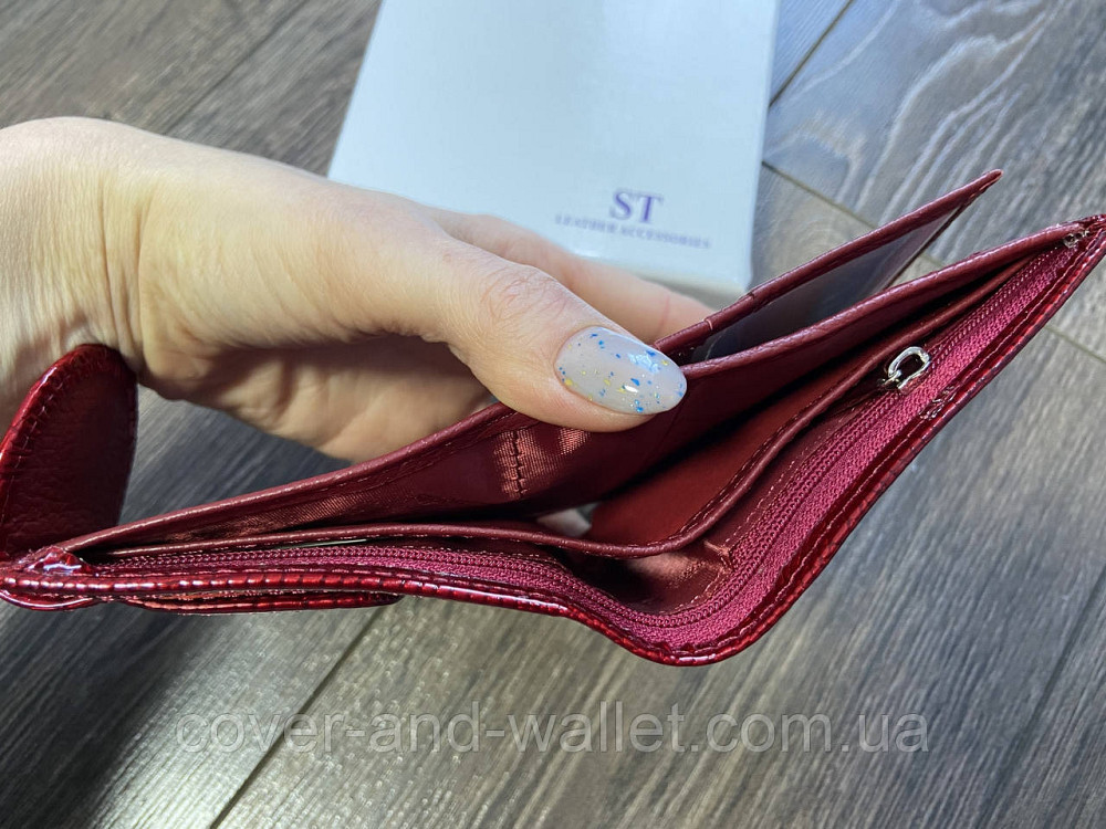 Женский лаковый кожаный кошелек не большого размера красного цвета на много карточек ST AE 415 Киев - изображение 6
