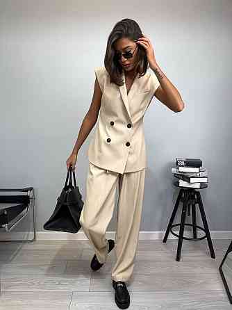 Женский брючный деловой костюм двойка: жилет и штаны костюмка Беж, 50/52 Одесса