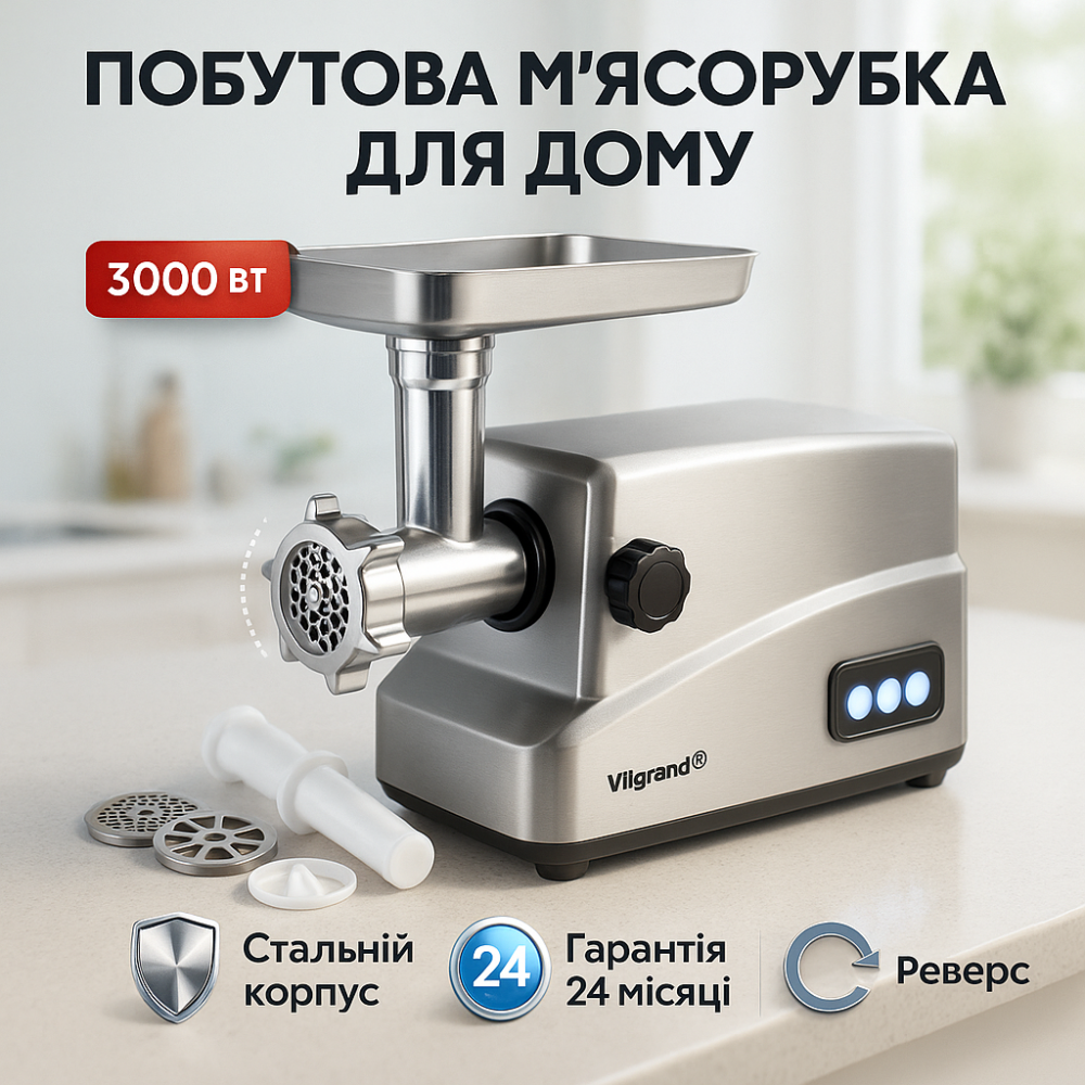 М'ясорубка 3 в 1 ViLgrand, Портативна м'ясорубка для кухні 'з металевим корпусом BM-29 Львів - фото 11