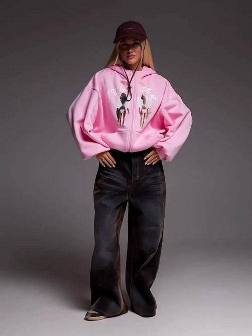 Жіночий трендовий оверсайз худі на блискавці тринитка на флісі Барбі Одеса - фото 3