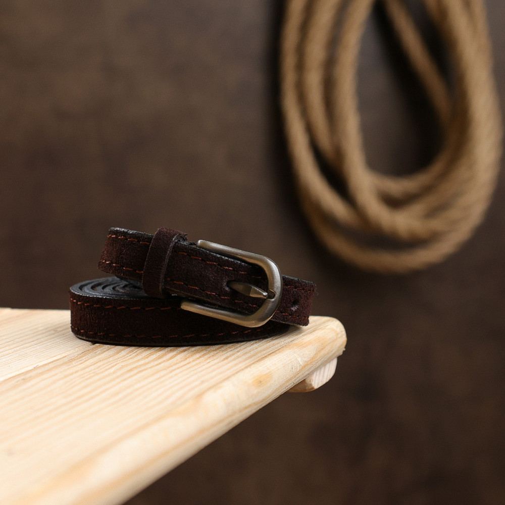 Тонкий замшевий ремінь для жінок Vintage 20773 Темно-коричневий Київ - фото 10