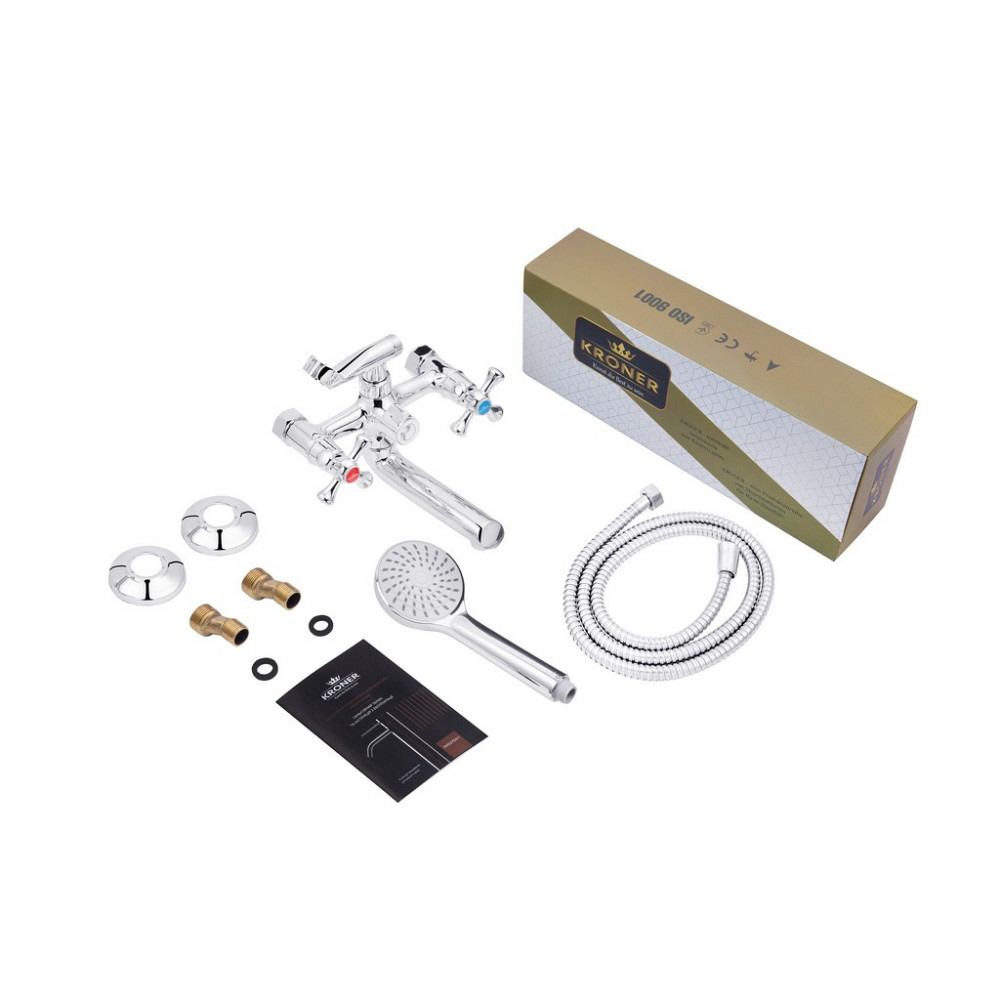 Змішувач для ванни Kroner KRM Rhein - C060 з душовим гарнітуром, хром Київ - фото 6
