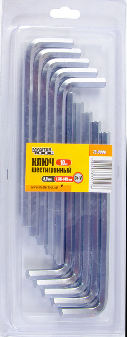 MASTERTOOL Ключ шестигранний MASTERTOOL Long Arm CrV 8,0 мм 36×149 мм набір 10 шт 75-0008 Коломия - фото 4