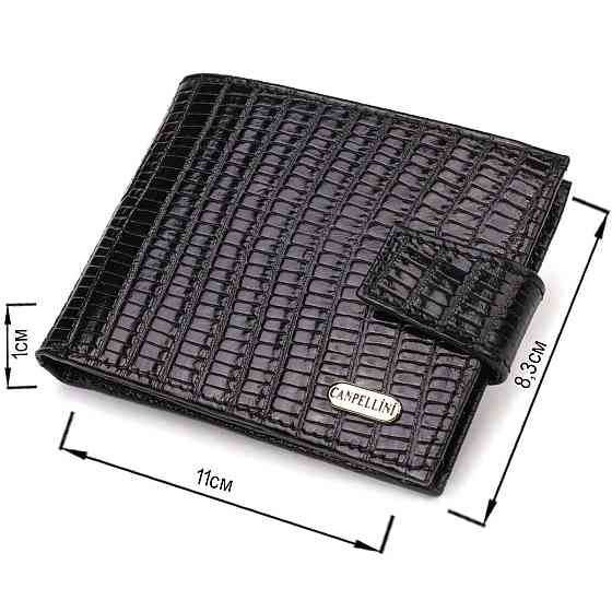 Невеликий фактурний чоловічий гаманець із натуральної шкіри з тисненням CANPELLINI 21748 Чорний Київ