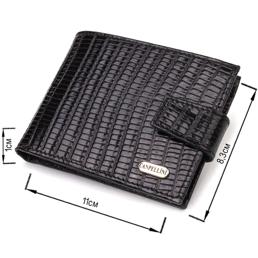 Невеликий фактурний чоловічий гаманець із натуральної шкіри з тисненням CANPELLINI 21748 Чорний Київ - фото 3