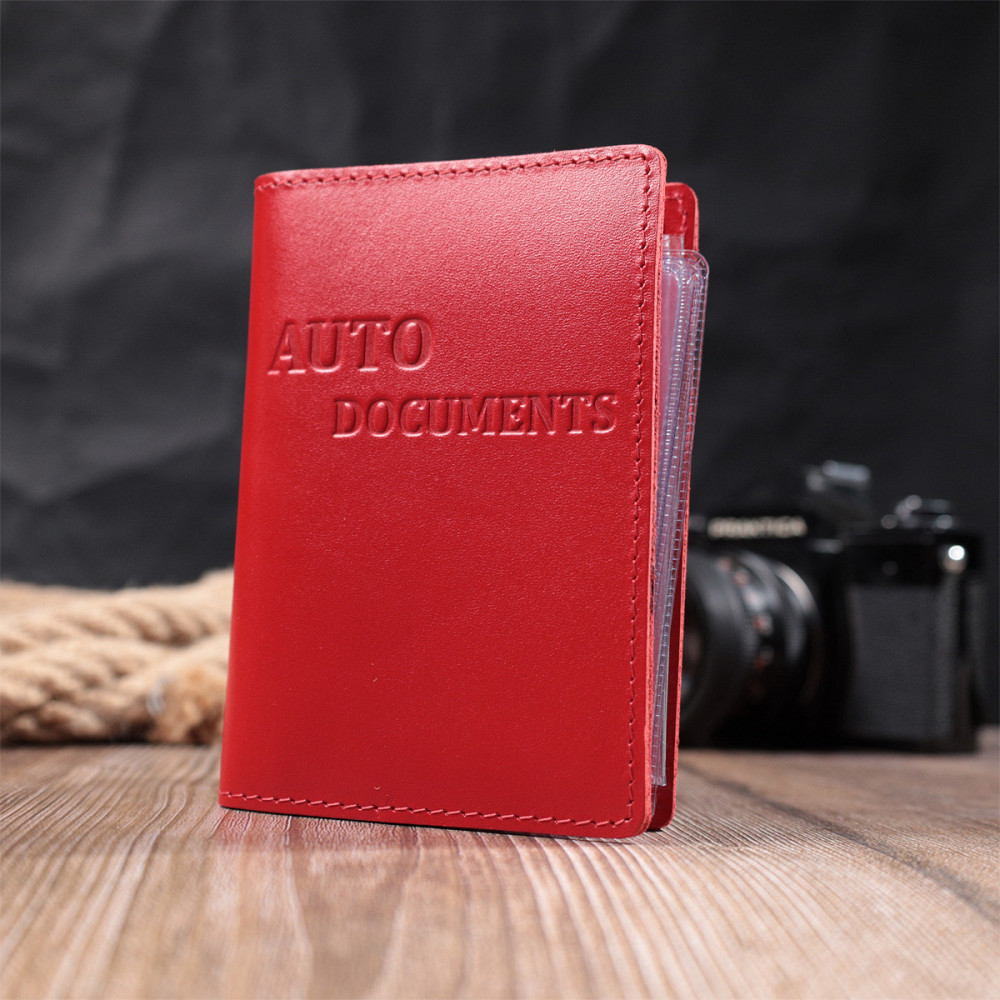 Яскрава обкладинка для автодокументів з натуральної шкіри Shvigel 16161 Червона Київ - фото 10