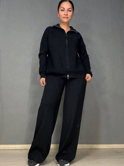 Костюм жіночий Joy one 382 вʼязаний брюки з кофтою на блискавці чорний, чорний, one size Київ - фото 1