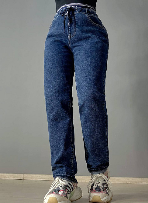Джинсы женские LDM 0250 МОМ бананы резинка на поясе батал большие размеры синие, синий, 33, 33, 94 см, 122 см Киев - изображение 1