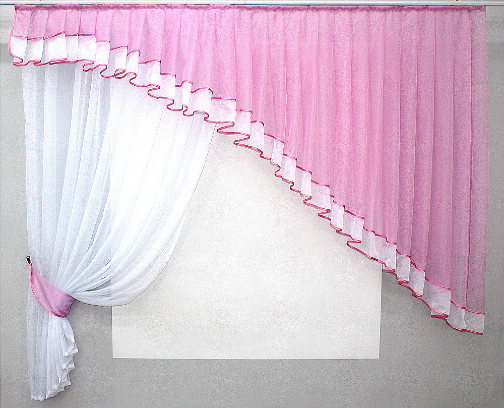 Кухонный комплект VR-Textil № 062к шторка с ламбрекеном розовый с белым 200х170 см (50-862) Киев - изображение 2