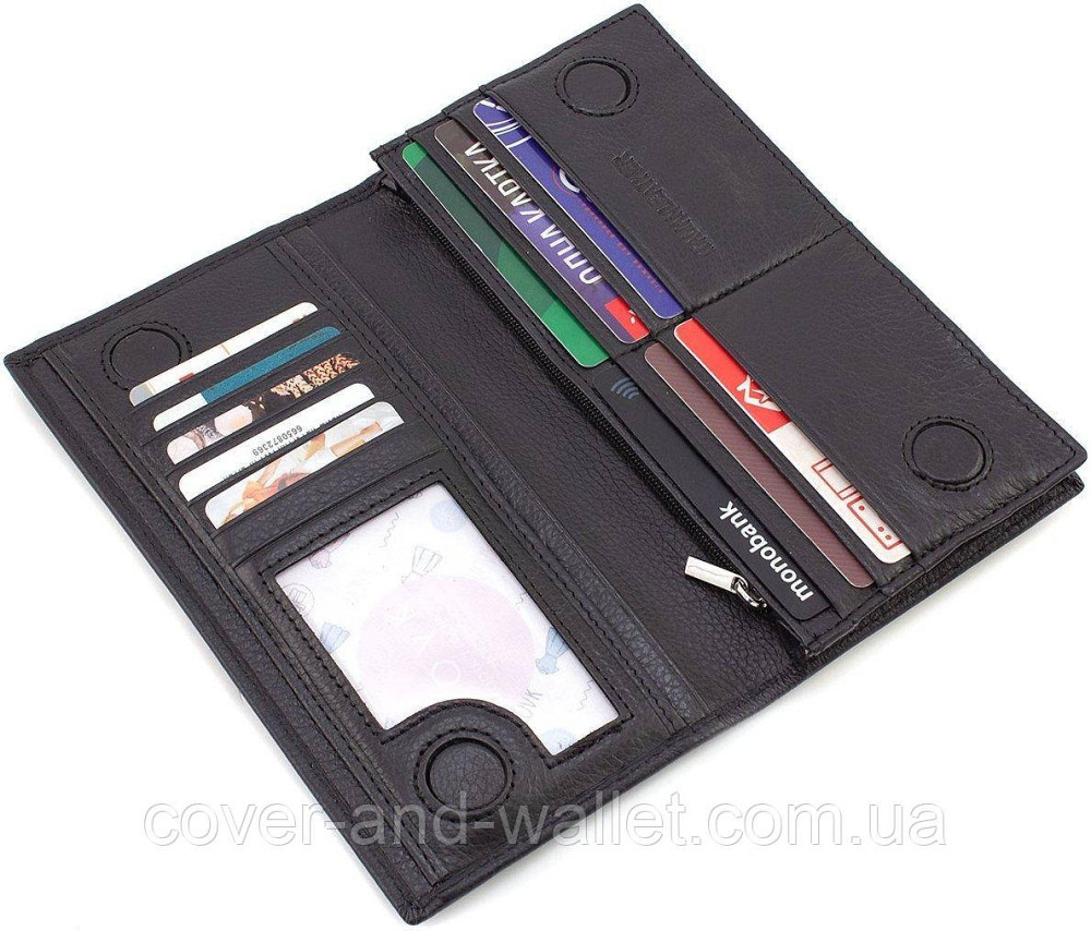 Мужской кожаный кошелек купюрник на магнитах черного цвета ST 152 Киев - изображение 6
