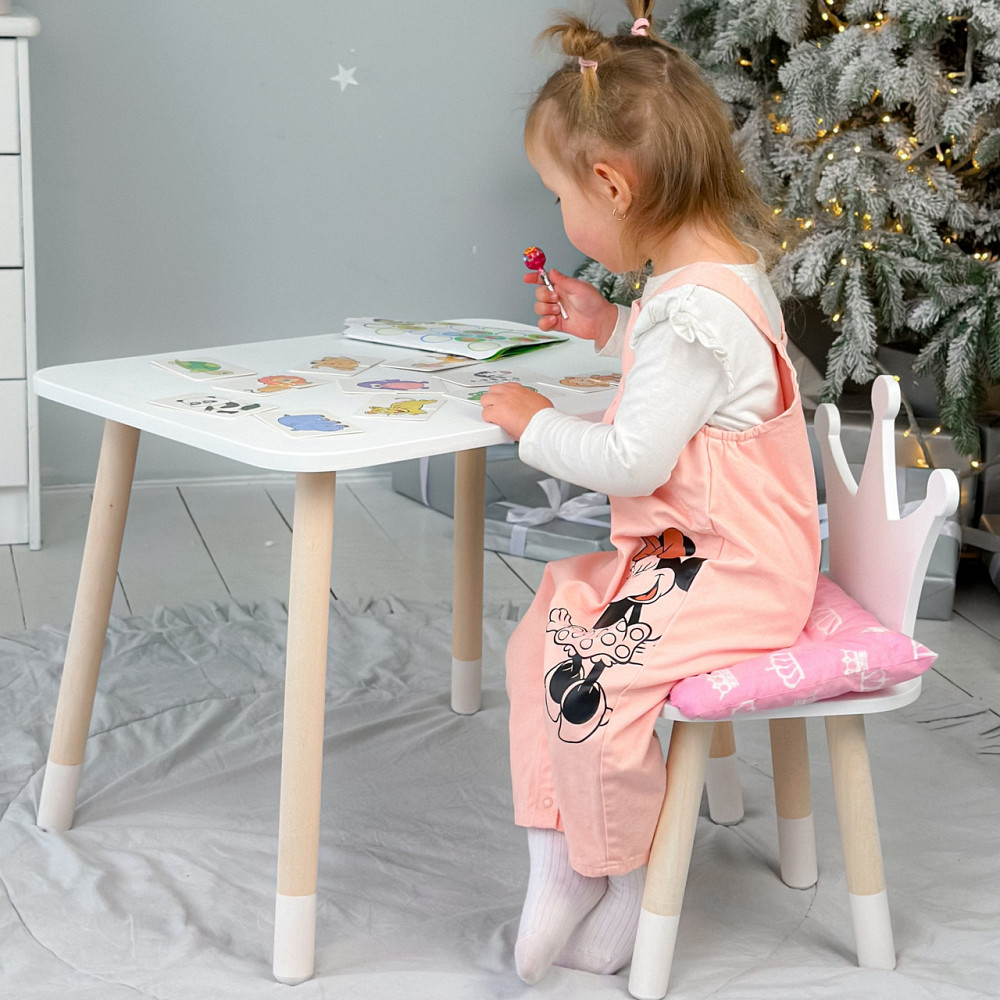 Прямокутний стіл і стільчик дитячий біла корона. Столик для уроків, ігор, їжі Київ - фото 5