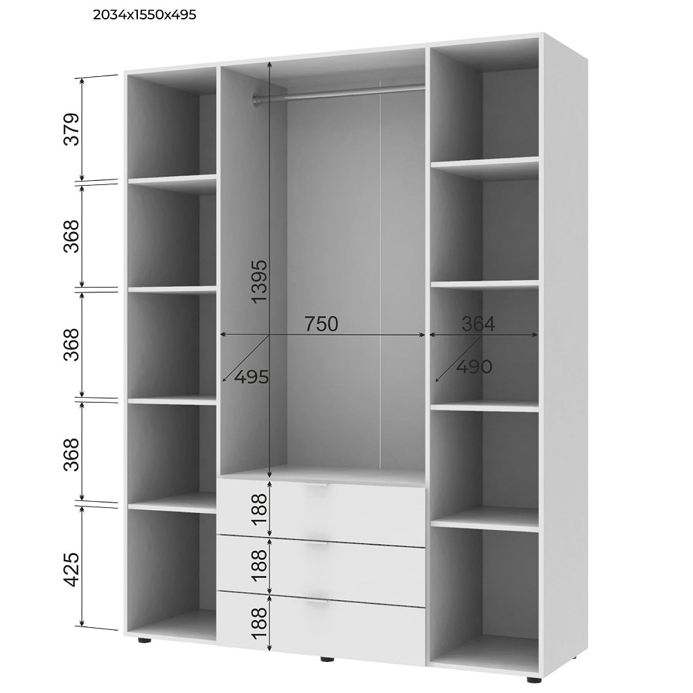 Шафа розпашна для одягу Doros Гелар 155х49,5х203,4 см Білий (DRS-011100) Львів - фото 2