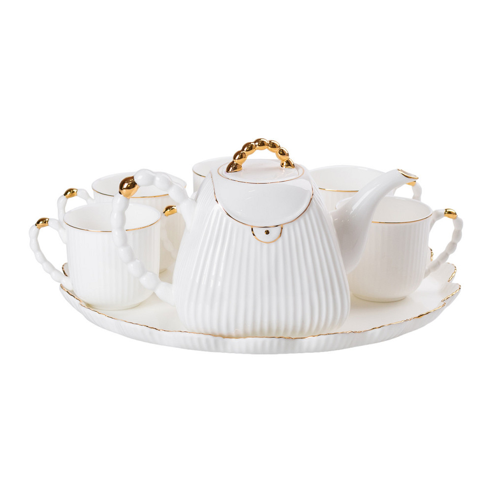 Yiwu Чайний набір на 6 персон, із заварювальним чайником і підставкою, білий. Коломия - фото 7