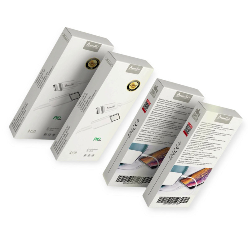 Кабель для заряджання Avantis Type-C - iPhone, 1м, 3.0А білий, круглий силіконове обплетення, QC, 20W Мукачево - фото 2