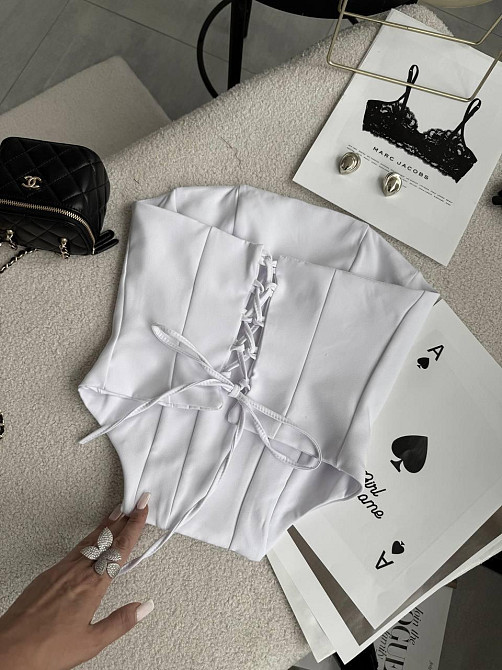 Женский базовый корсет на шнуровке костюмка. Белый, L/XL Одесса - изображение 3