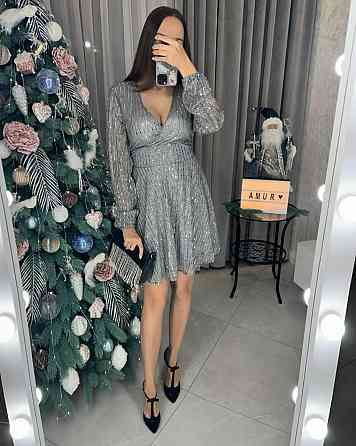 Жіноче святкова блискуча сукня міні з паєтками Сталевий, 48/50 Одеса