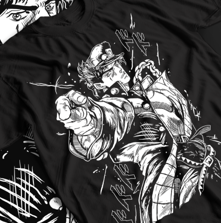 Футболка з аніме принтом Джоджо С Бізарре Адвентуре оверсайз (S/M/L) Чорний AnimeJ0603 Дніпро