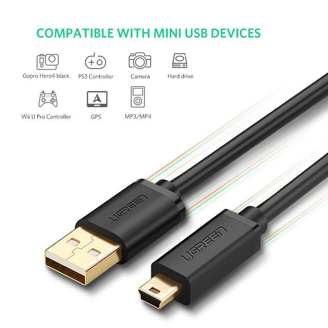 Кабель Mini USB Ugreen US132 для заряджання і передачі даних (Чорний, 3м) Николаев - изображение 4