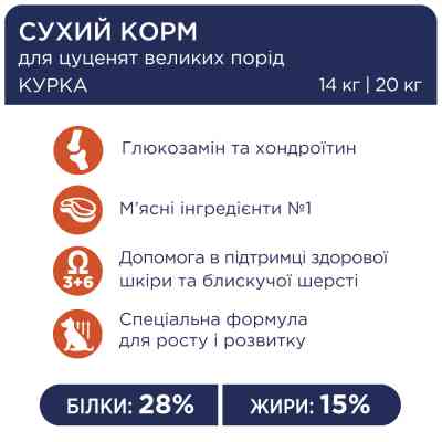 Сухий корм для собак Club 4 Paws Преміум. Для цуценят великих порід зі смаком курки 2 кг (4820083909481) Вінниця