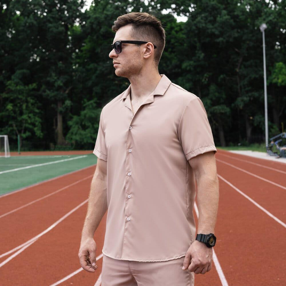 Чоловіча сорочка з коротким рукавом бежева Pobedov Dejavu Київ - фото 1