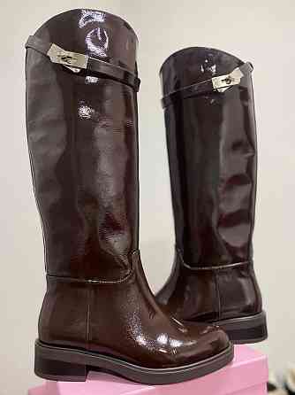 New Style Чоботи жіночі демісезонні весна-осінь на низькому ходу шоколадні з натуральної шкіри Коломия