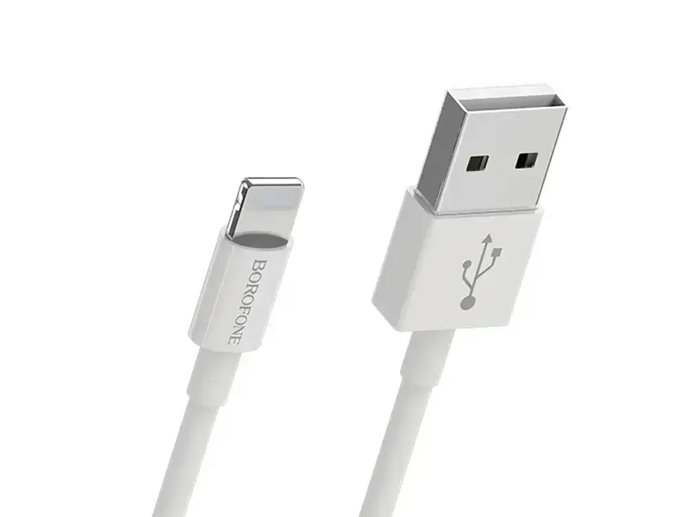 Кабель USB - Lightning Borofone BX22 1м 2А швидка зарядка для iPhone iPad шнур із захисним чіпом білий Одеса - фото 3