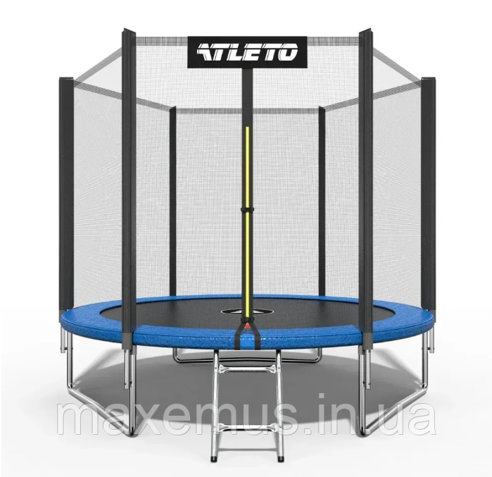 Батут Atleto 252 см (8 ft) с внешней сеткой и лестницей синий детский батут для дома Premium Мостиска - изображение 12