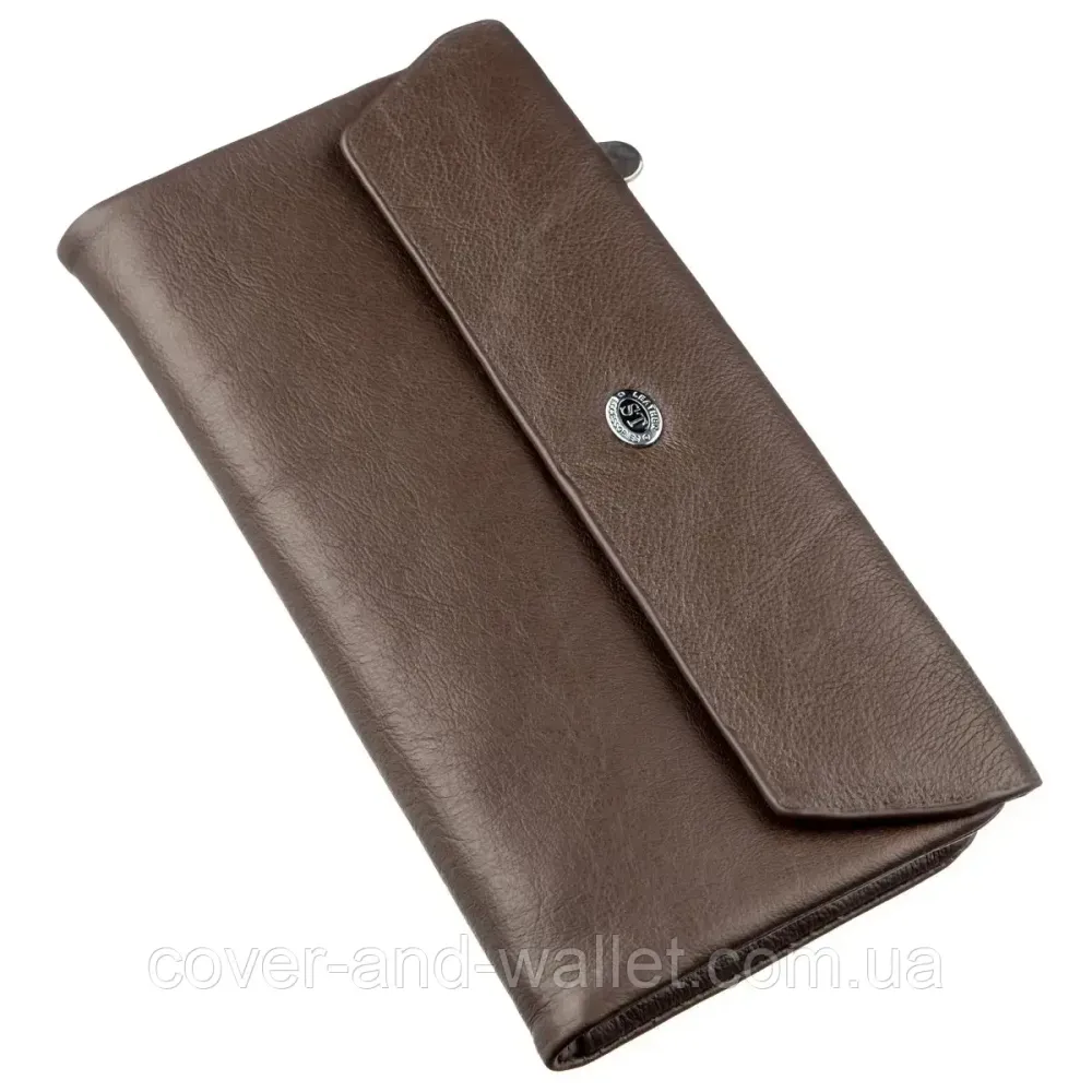 Тонкий шкіряний гаманець купюрник для чоловіків та жінок ST Leather (коричневий) Київ - фото 7