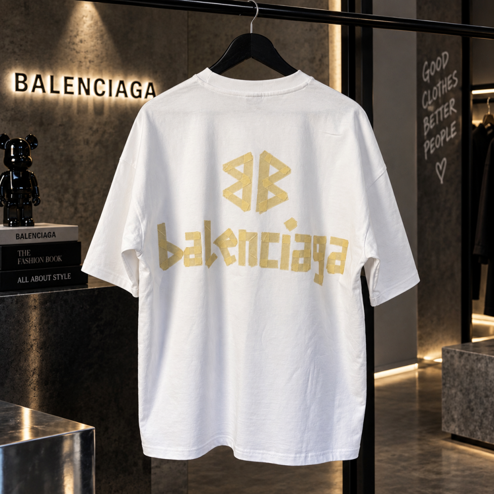 Біла оверсайз футболка Balenciaga з принтом у стилі скотчу унісекс Чернівці - фото 2