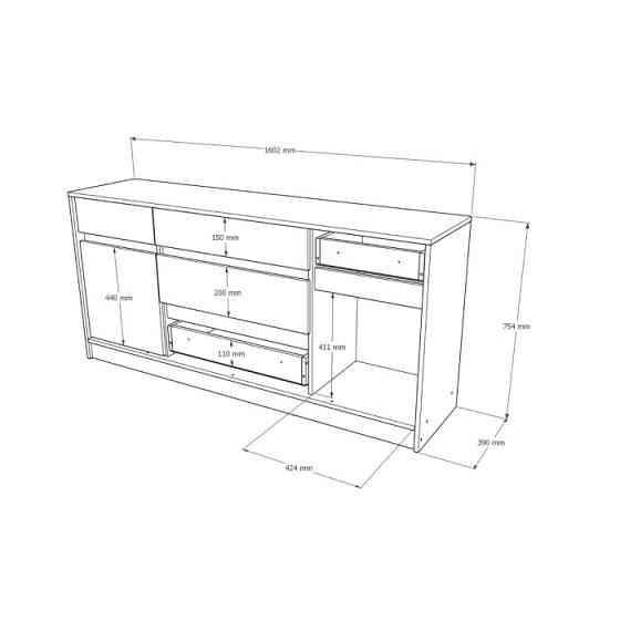 Большой комод с дверью и ящиками Эверест Стайл-1600 160,2х39х75,4 см Нимфея Альба (белый)/Дуб Крафт серый (DTM-071157) Львов