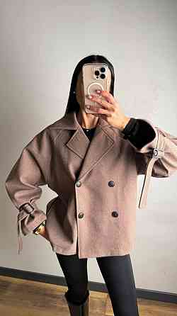 Женское трендовое пальто с двубортной застежкой на пуговицы и поясом Одесса