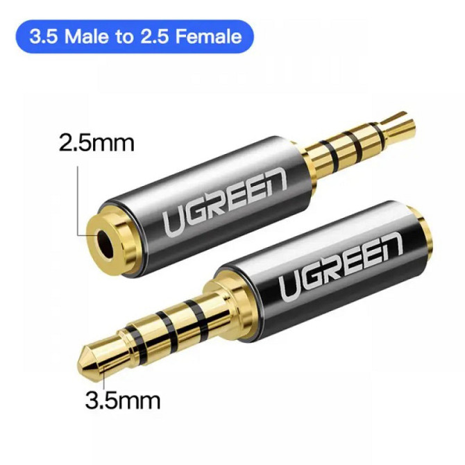 Перехідник Ugreen аудіо 3.5 mm штекер to 2.5 mm роз'єм 20502 (Сірий) Миколаїв - фото 4