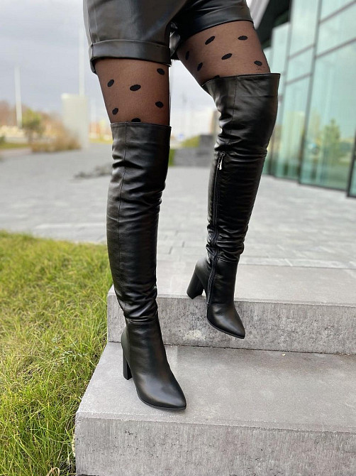 Nivelle Ботфорти жіночі чорні, натуральна шкіра, зимові на високому каблуці 5493 / Чоботи шкіря Коломия - фото 5