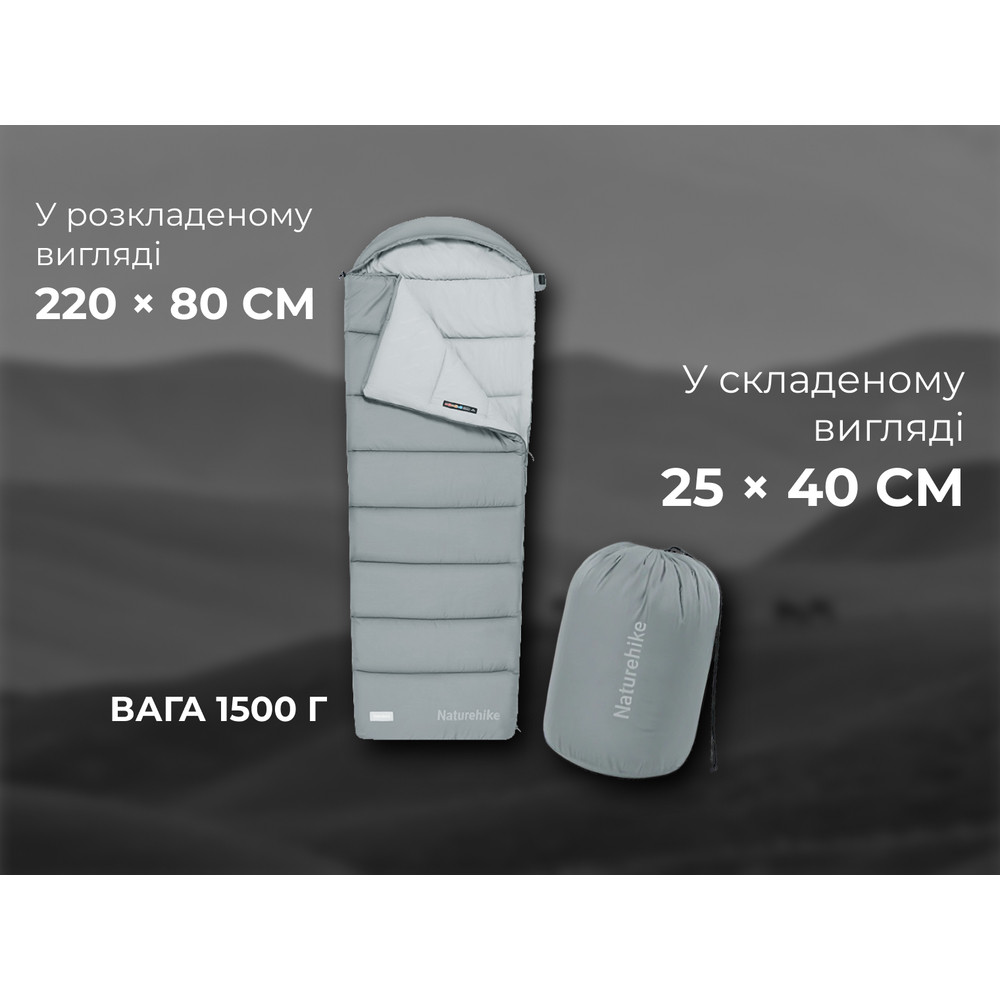 Спальний мішок з капюшоном Naturehike MS300 CNK2350WS023 лівий, сірий Київ - фото 11