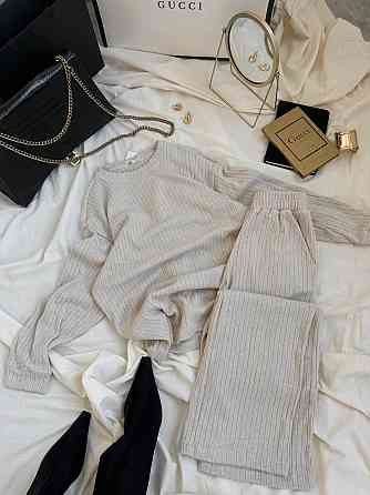 Женский базовый теплый костюм: кофта и брюки ангора рубчик Бежевий, 44/46 Одесса