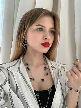 Набор Клевер (стиль Ван клиф) черный под оникс - подвеска, серьги,  браслет. Можно по отдельности. Одесса
