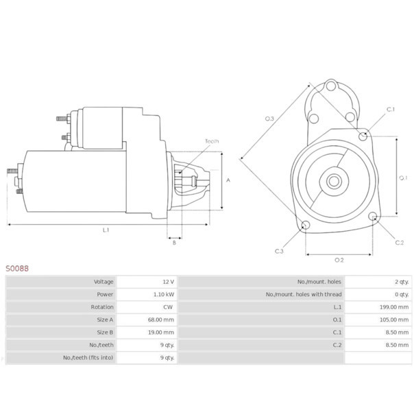 Стартер Astra F, G, H, Combo, Corsa (1986-) (12В, 1.1кВт, 9 зуб) AS-PL Опель Мукачево - изображение 4