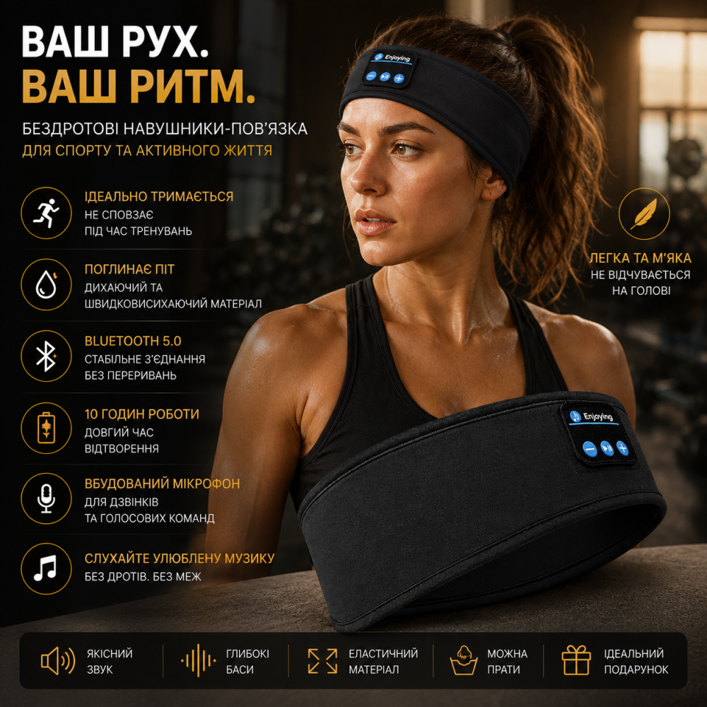 Блютуз наушники повязка для бега йоги и сна SleepBand 5.0 беспроводная маска гарнитура с микрофоном черная новый Киев - изображение 1