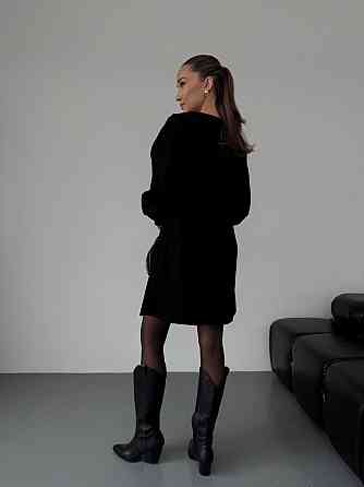 Женское базовое платье свободного кроя с объемными рукавчиками микровельвет Черный, 42/44 Одесса