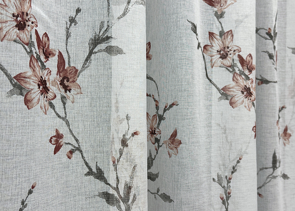 Тюль VR-Textil 1539т Flora Батист Белый с терракотово-серым 400х270 см (42-1178) Киев - изображение 5