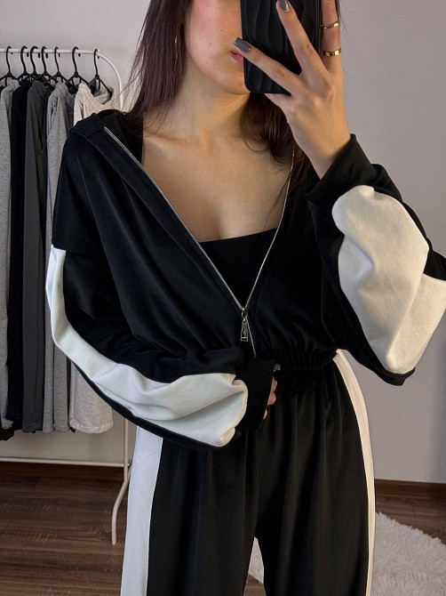 Жіночий прогулянковий костюм-двійка: кофта та штани велюр Чорний, 46/48 Одеса - фото 3