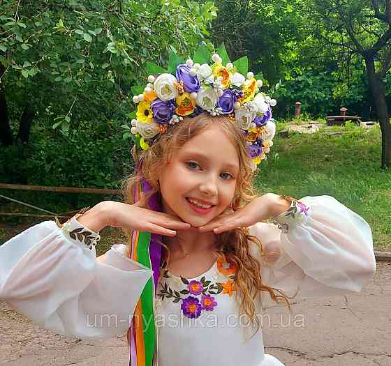 Віночок ободок з квітами "Сценічний зі стрічками" Кривий Ріг