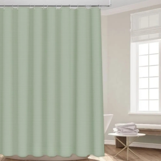 Набор шторка для ванной и душа 178x183 см,штора с подкладкой для ванной с крючками,зелёная, жаккардовый узор Каменец-Подольский