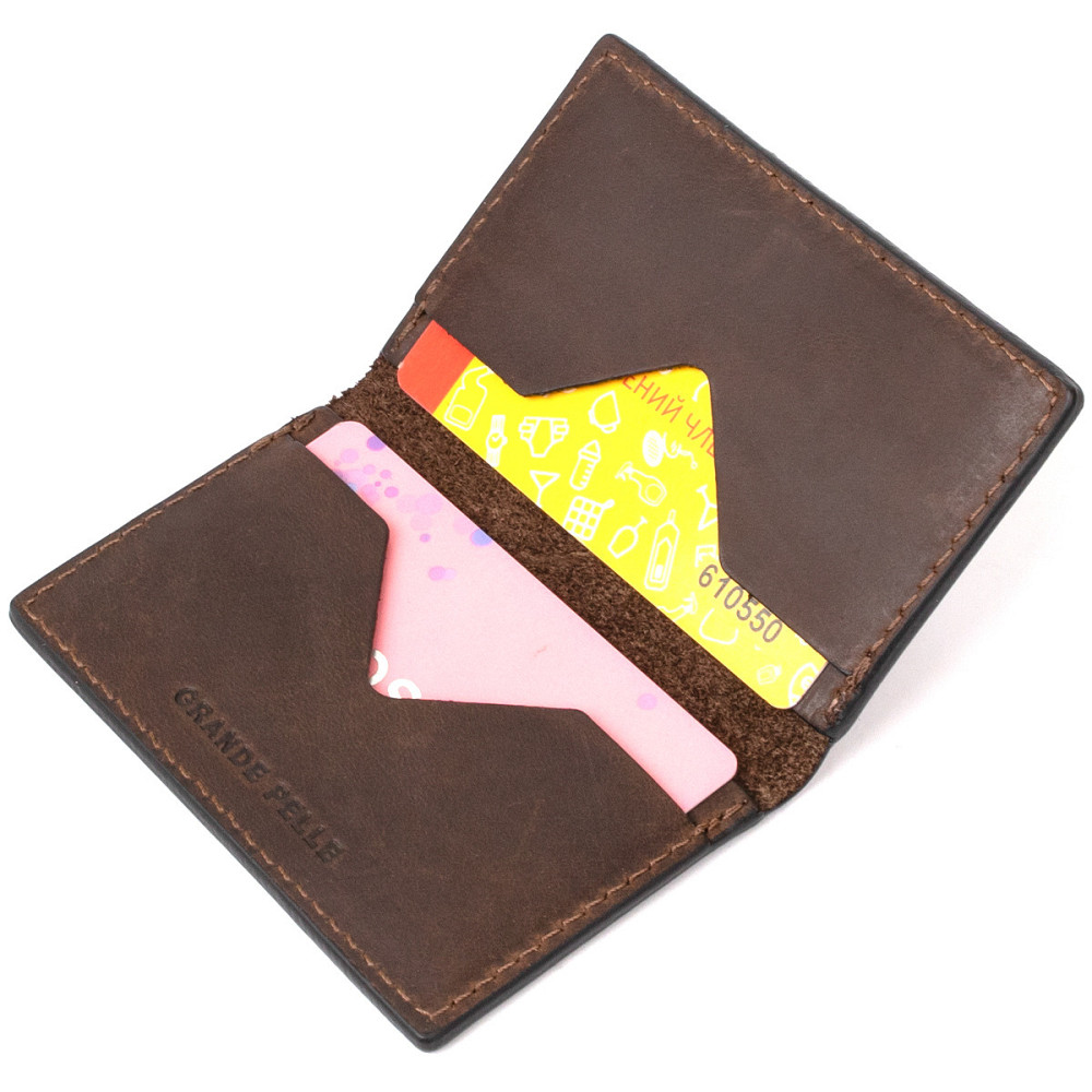 Маленький кожаный картхолдер GRANDE PELLE 11503 Коричневый Киев - изображение 5