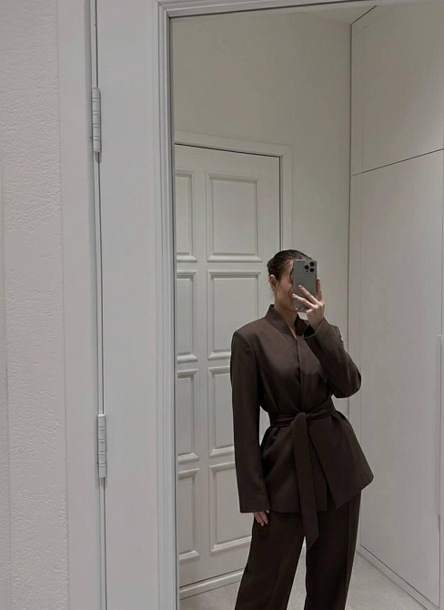 Женский стильный классический костюм-камимано костюмка люкс + подкладка и плечики Шоколад, 46/48 Одесса - изображение 2