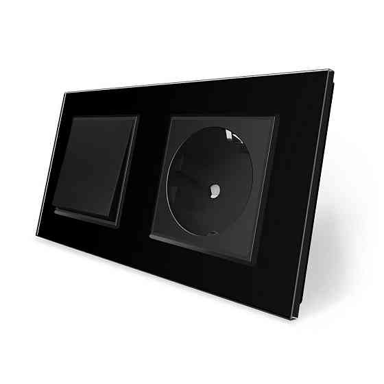 LIVOLO Одноклавішний вимикач з розеткою LIVOLO чорний матовий скло Коломия