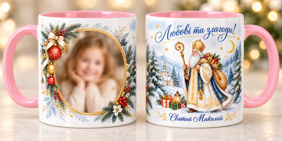 Чашка з фото на День Святого Ніколая — подарунок дитині, керамічний кухоль із персональним фотодруком Рожева Одеса